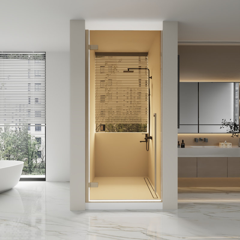  Drew Porte de douche pivotante réversible 29,9po–30,3po x 79po en or brossé avec verre teinté brun, Or brossé