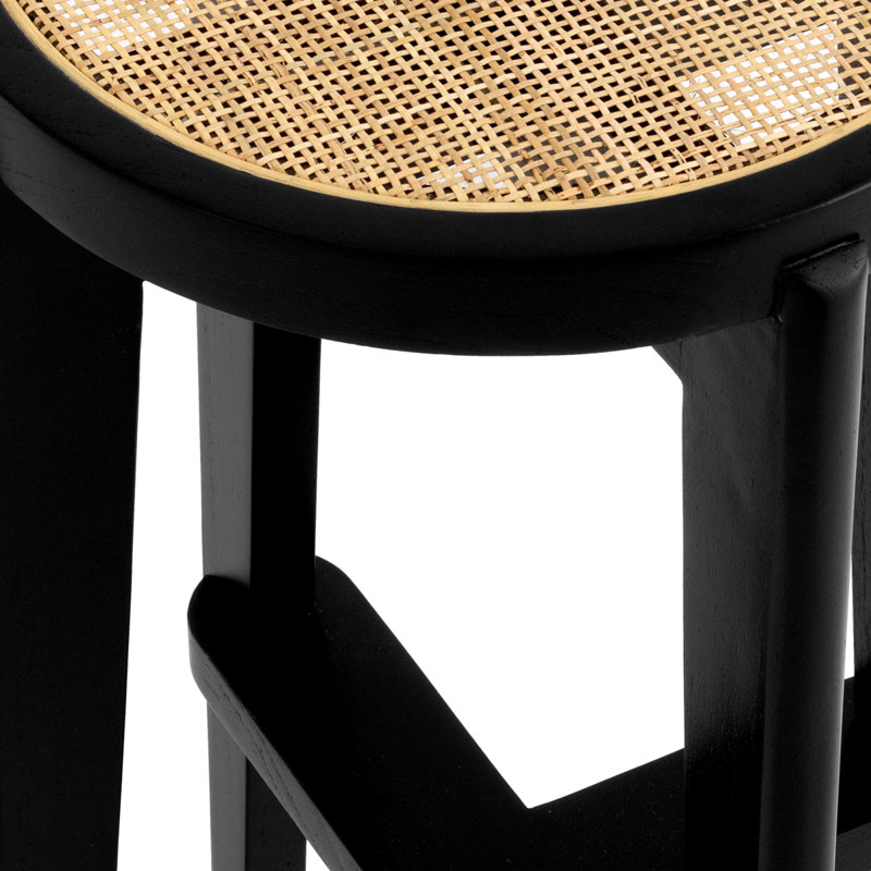 Black Solid Wood Counter Stool with Rattan Cane Seat