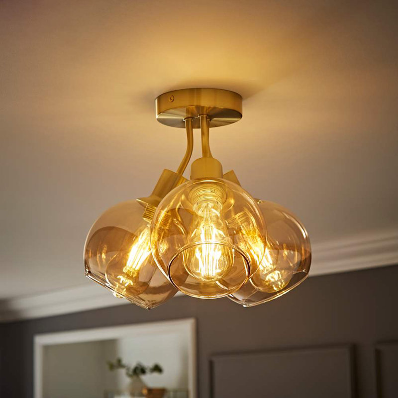 Dejuane Glass Semi Flush Mount, Gold, Beige