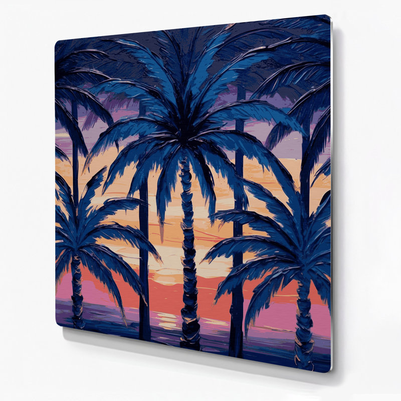 Palmier hawaïen, art mural bleu en métal, H 16 po x l 16 po