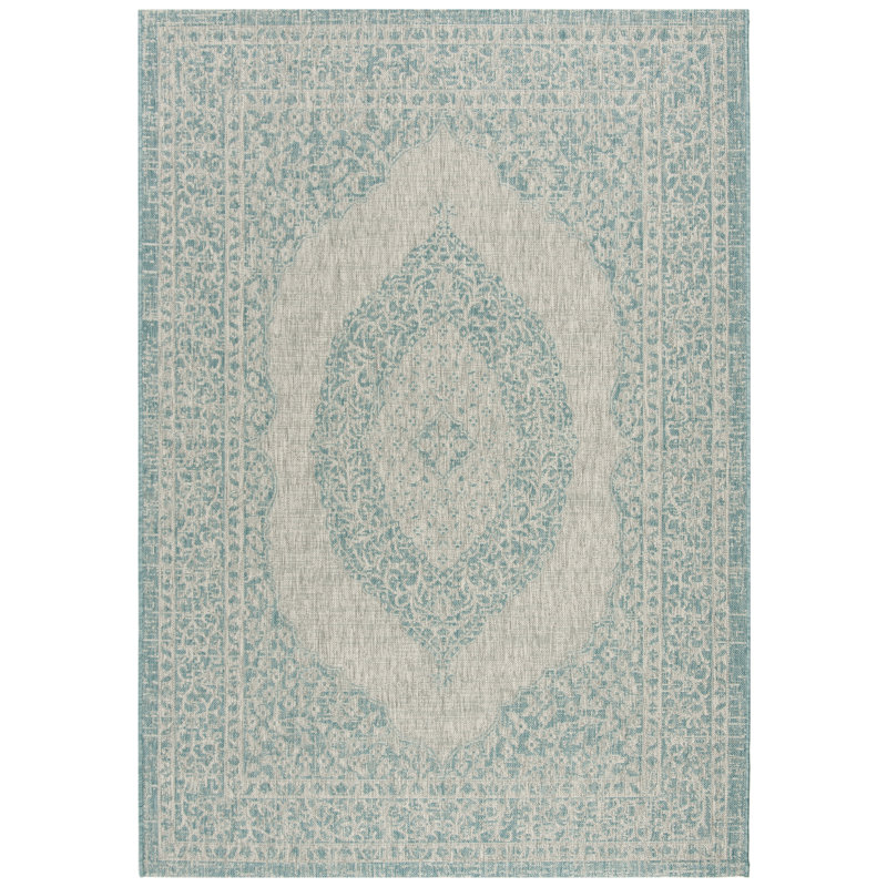Auburn Light Grey/Aqua Indoor/Outdoor Rug, Rectangle 79 x 152 cm