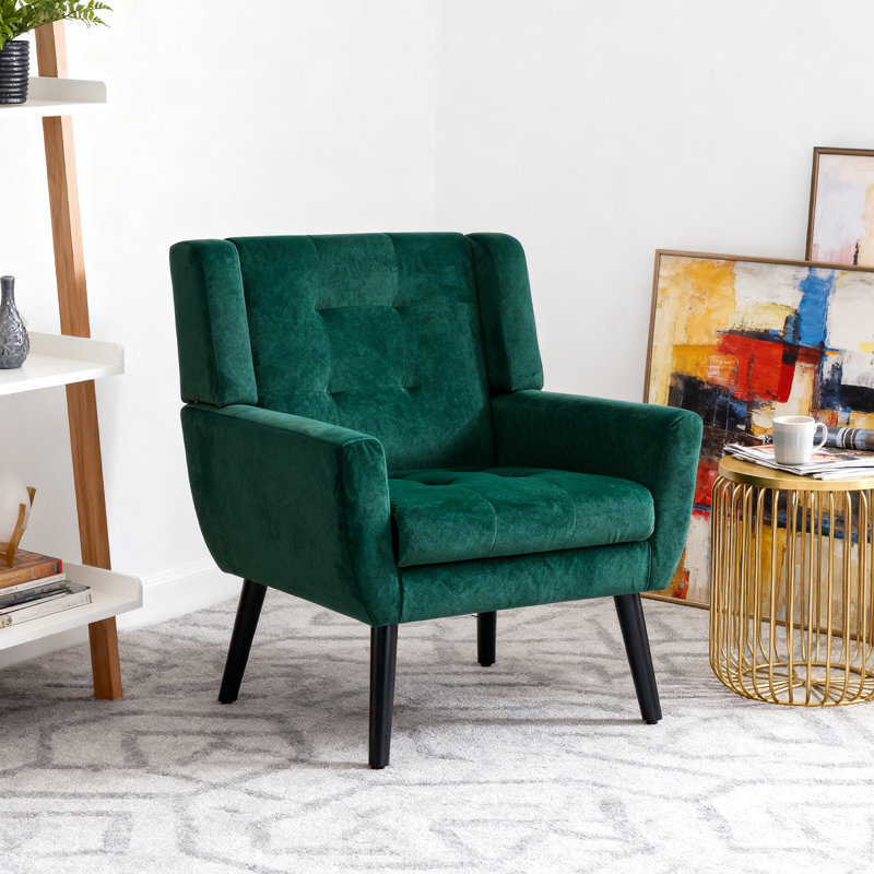 Tufted Upholstered Wide Back Armchair（Set of 2）, Dark Green Velvet