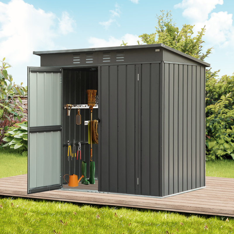 6 ft. W x 4 ft. D Metal Shed with Lockable Doors and Air Vents, Gray