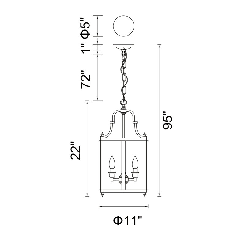 Tom 11" Oil Rubbed Bronze Pendant Light – 4-Light Hanging Lantern with E12 Bulb Base and Clear Glass Panels – BACL Certified with 1-Year Warranty