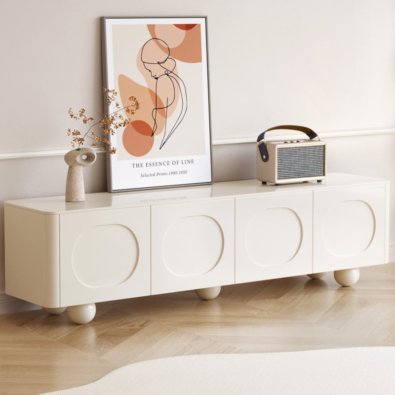 Modern Cream White TV Stand for Living Room, Bedroom,Television Stand with 2 Cabinets