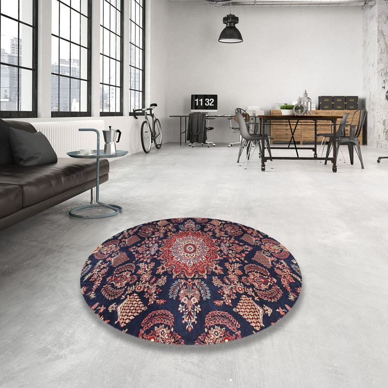 Tapis oriental rouge et bleu, Rond 6 pi