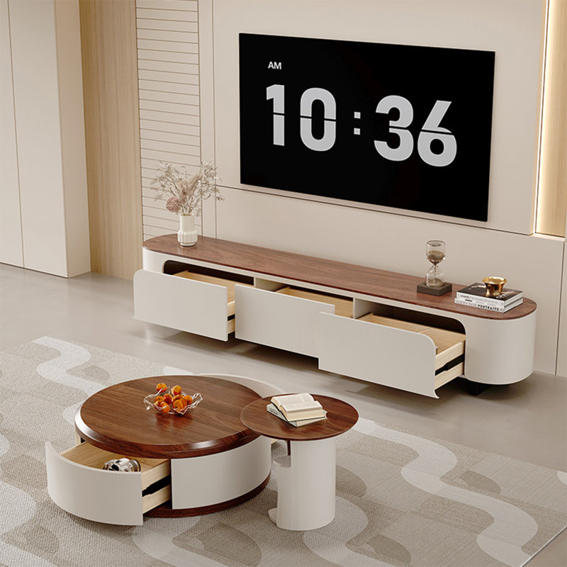Table basse ronde avec meuble télé