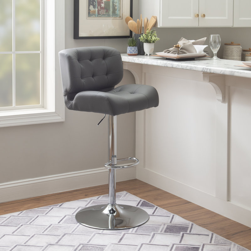 Aireen Swivel Upholstered Adjustable Height Counter Stool with Steel Frame, Gray