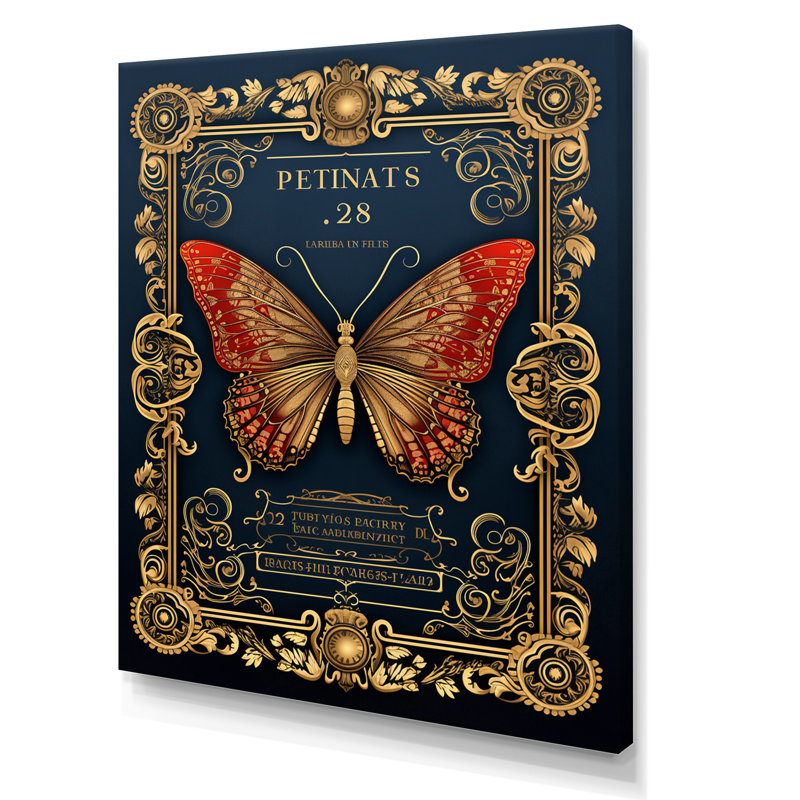 Illustration rétro d'un papillon rouge, H 40 po x l 30 po x P 1,5 po, Toile tendue