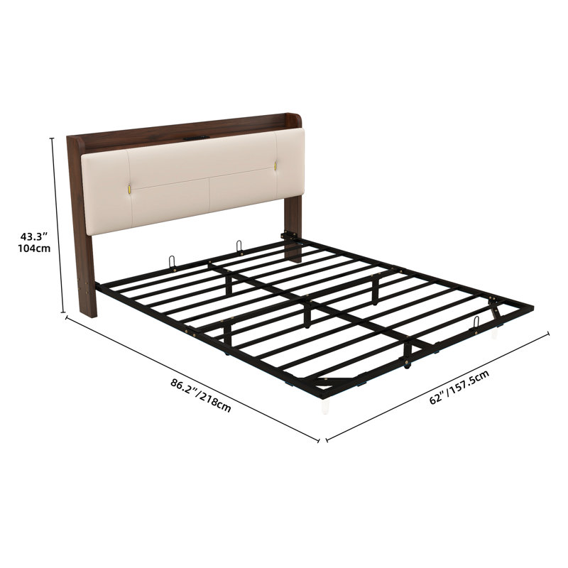 Lit plateforme tapissier avec rangement à DEL, Beige, Grand