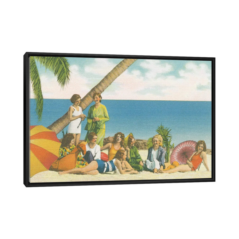 « beauté et plage », reproduction sur toile tendue, H 18 po x l 26 po x P 1,5 po, Toile avec cadre noir, Pas de tapis