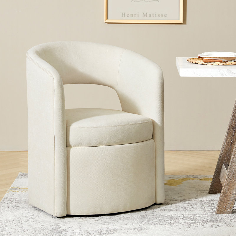 Aadhira 25.5"W Modern Movable Dining Chair With Storage, Ivory