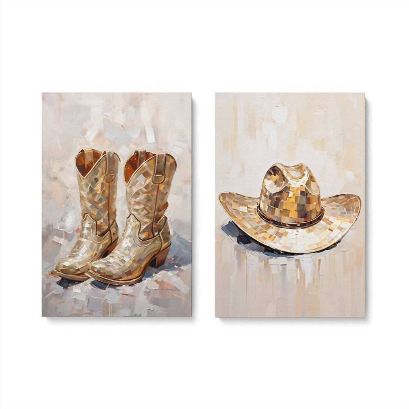 «Cowboy Essentials in Tan», ensemble de 2, H 19 po x l 16 po, Toile tendue