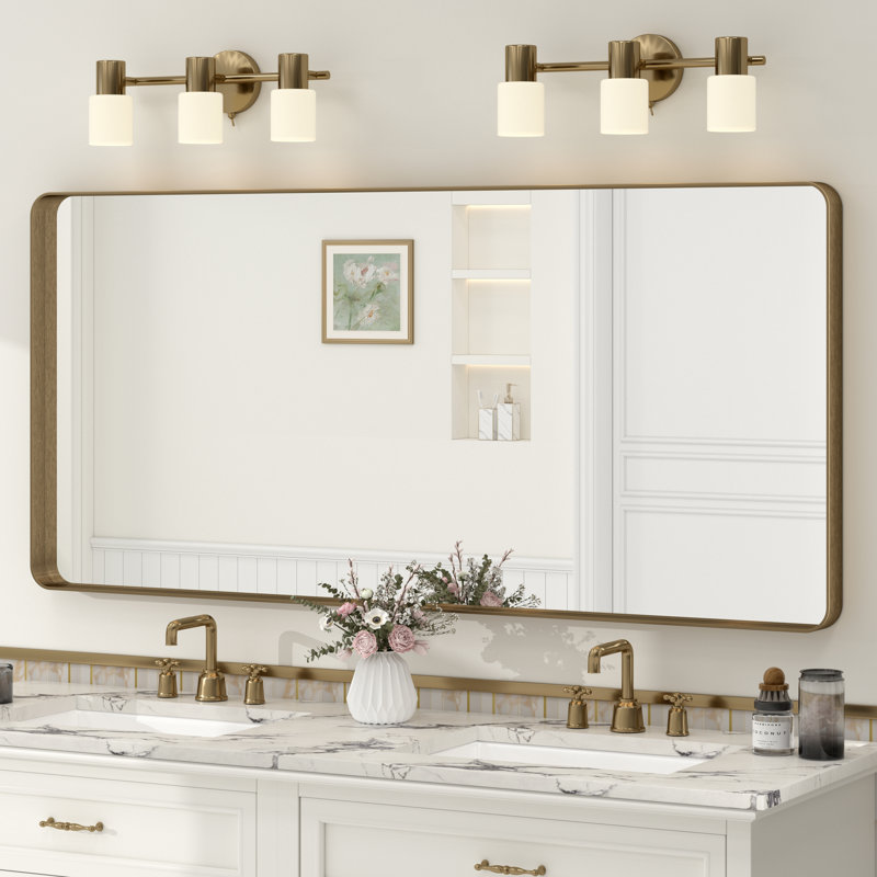 Molly Tempered Glass and Metal Framed French Cleat Mounted Wall Bathroom / Vanity Mirror, 60" x 28", Bronze
