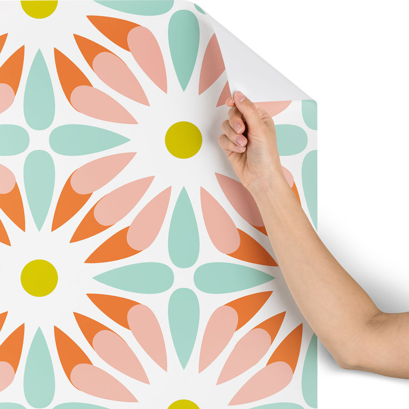 Panneau de papier peint adhésif Heather Dutton Crazy Daisy Sorbet, 4' L x 24" W