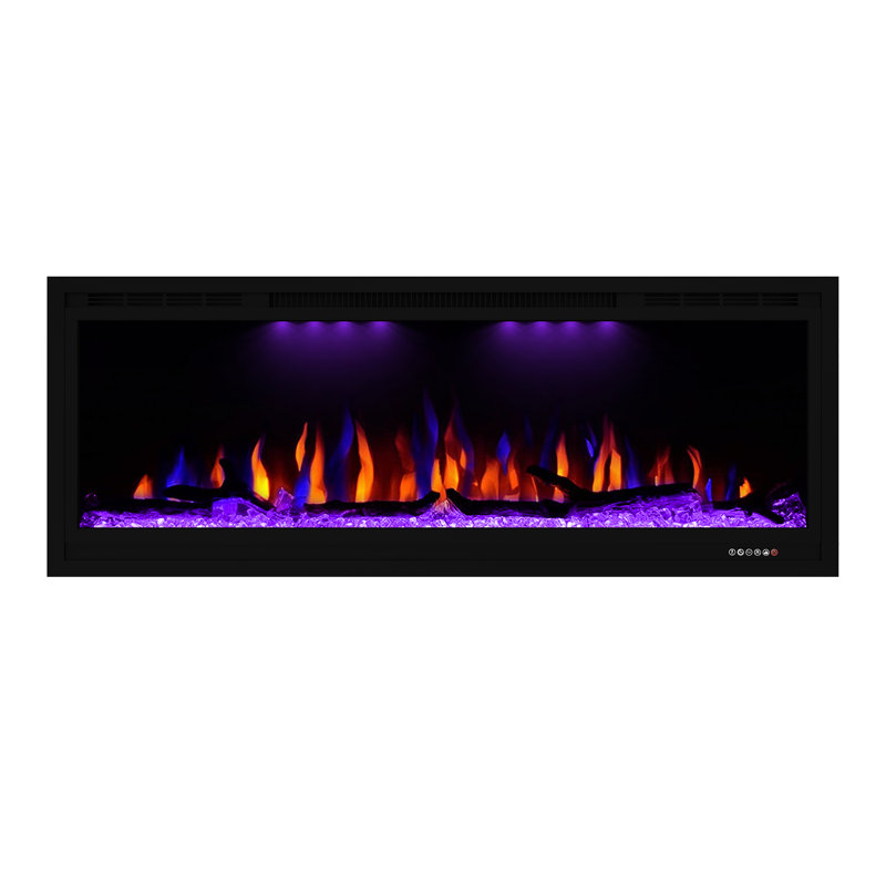Nazaret WiFi Smart Recessed Wall Mounted Electric Fireplace Insert with Remote, Overheating Protection, Logset and Crystal, Touch Screen, 1500W/750W