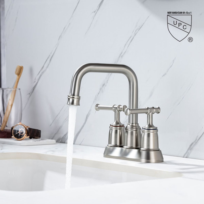 Robinet de salle de bain central à 2 poignées avec drain N3008H, Nickel brossé