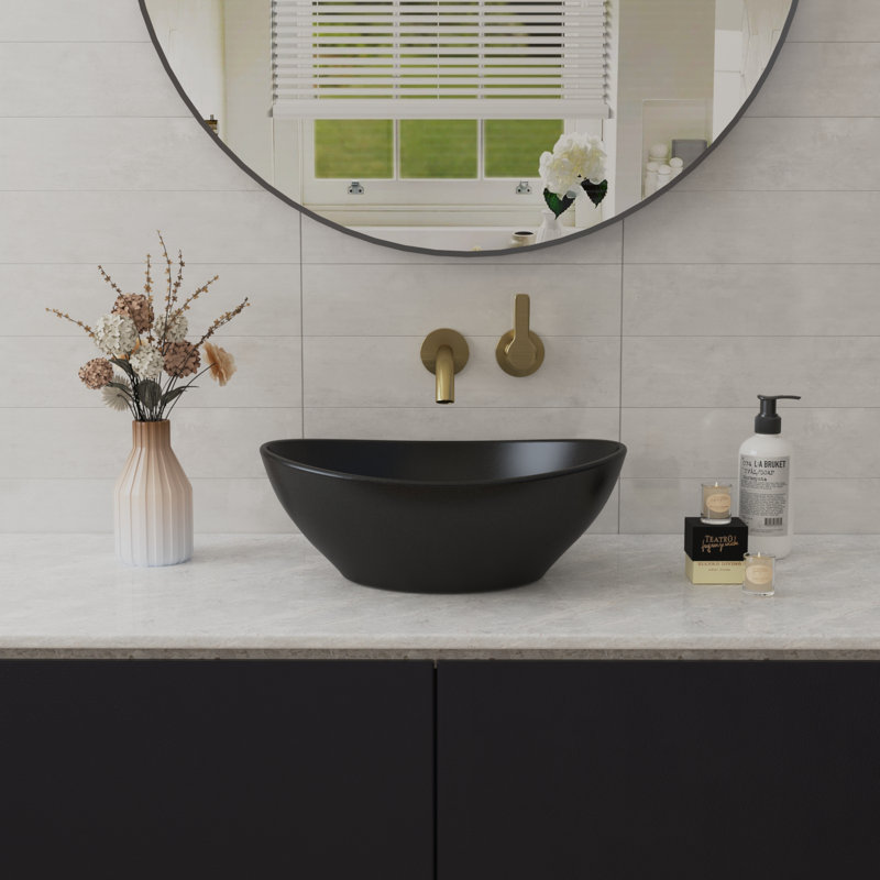 DeerValley Horizon Oval Vitreous China Vessel Bathroom Sink, Matte Black, 16" H x 13" W x 4.53" D