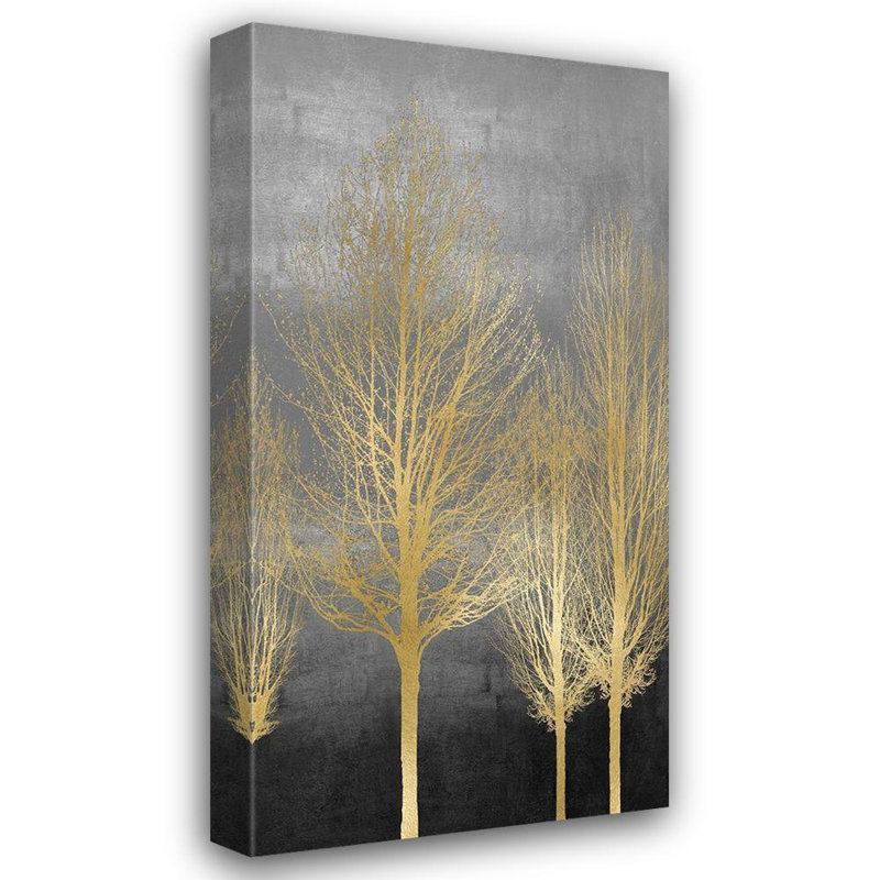 Art sur toile tendue avec châssis Lark Manor ™ Bennett, Kate: arbres dorés sur panneau gris II, H 48 po x l 26 po