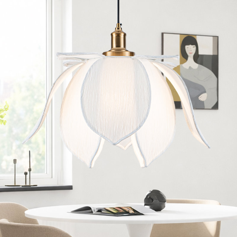 Luminaire suspendu moderne en tissu de lin, Blanc, H 13 po x l 19,7 po x P 4,72 po