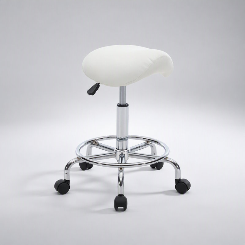 Tabouret ergonomique à roulettes, chaise pivotante réglable en hauteur pour bureau à domicile, salons de tatouage, de massage et cliniques de beauté (blanc)