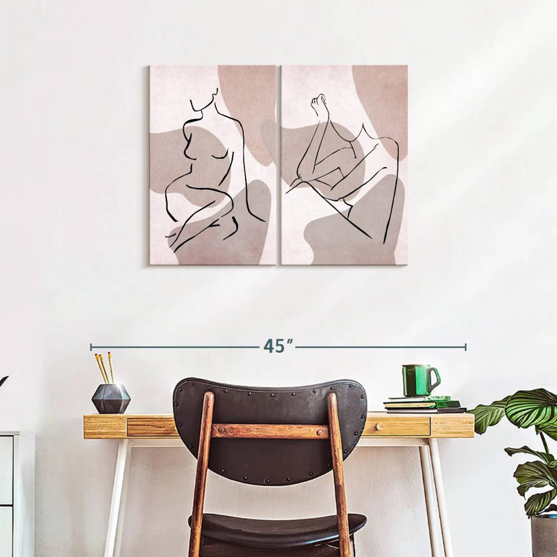 Portrait de femme, silhouette de femmes sur toile, ensemble de 2 pièces, H 24 po x l 33 po x P 1,25 po