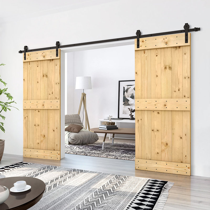 Porte de grange en bois massif lambrissé et métal, 40 po x 84 po, Naturel