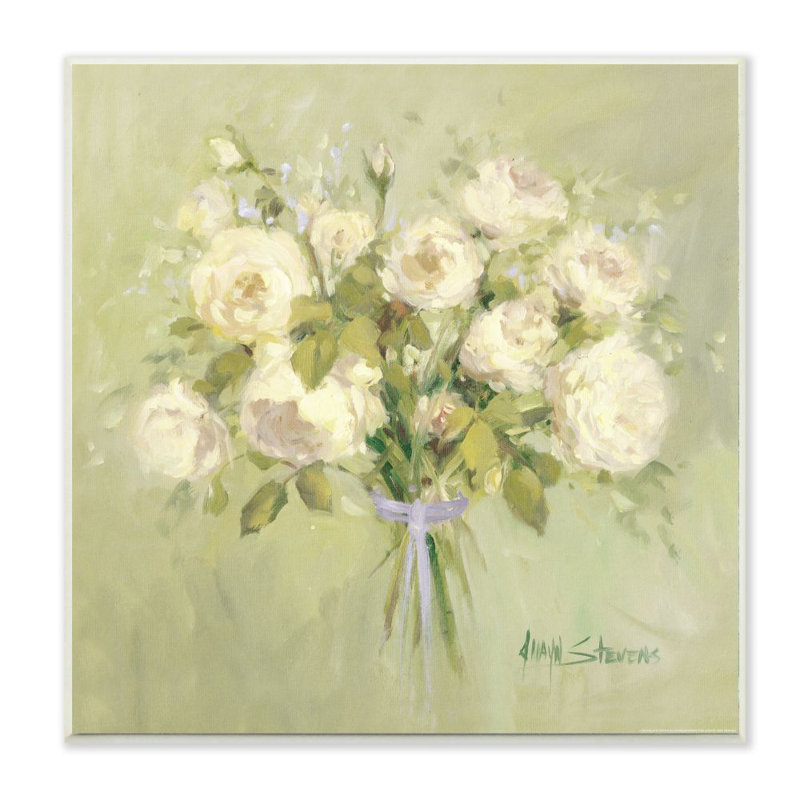 «Rose Bouquet Flower Green White Peinture», impression sur toile, H 12 po x l 12 po x P 0,5 po, Plaque murale