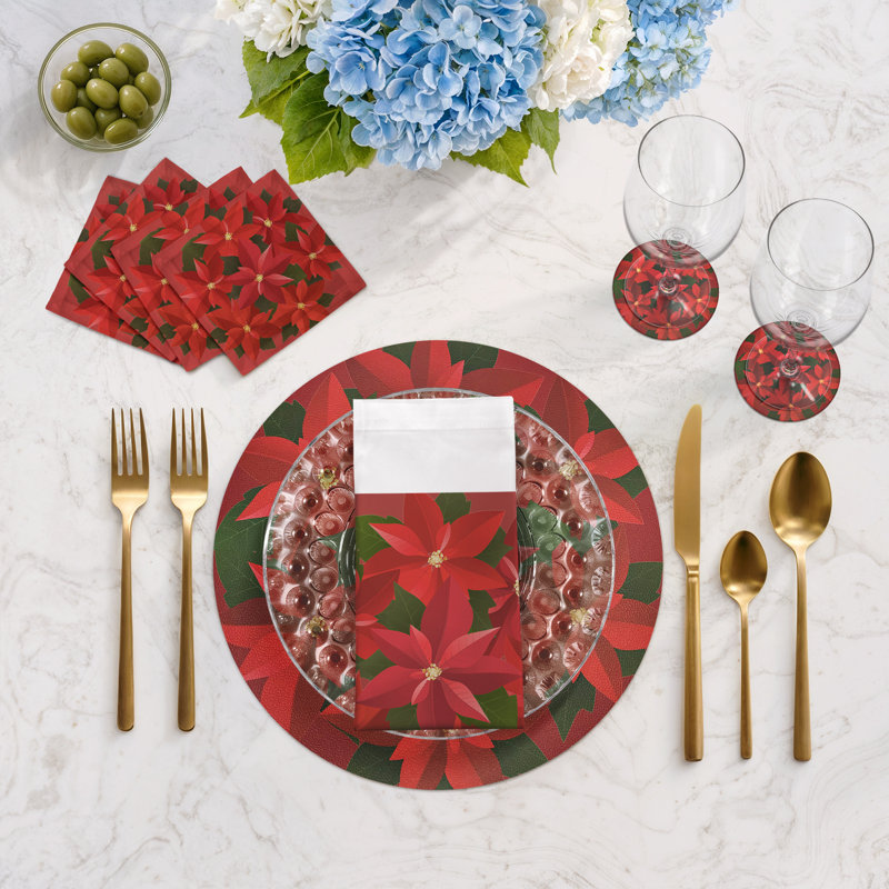 Christmas Poinsettia Cotton Sateen Cocktail Napkins