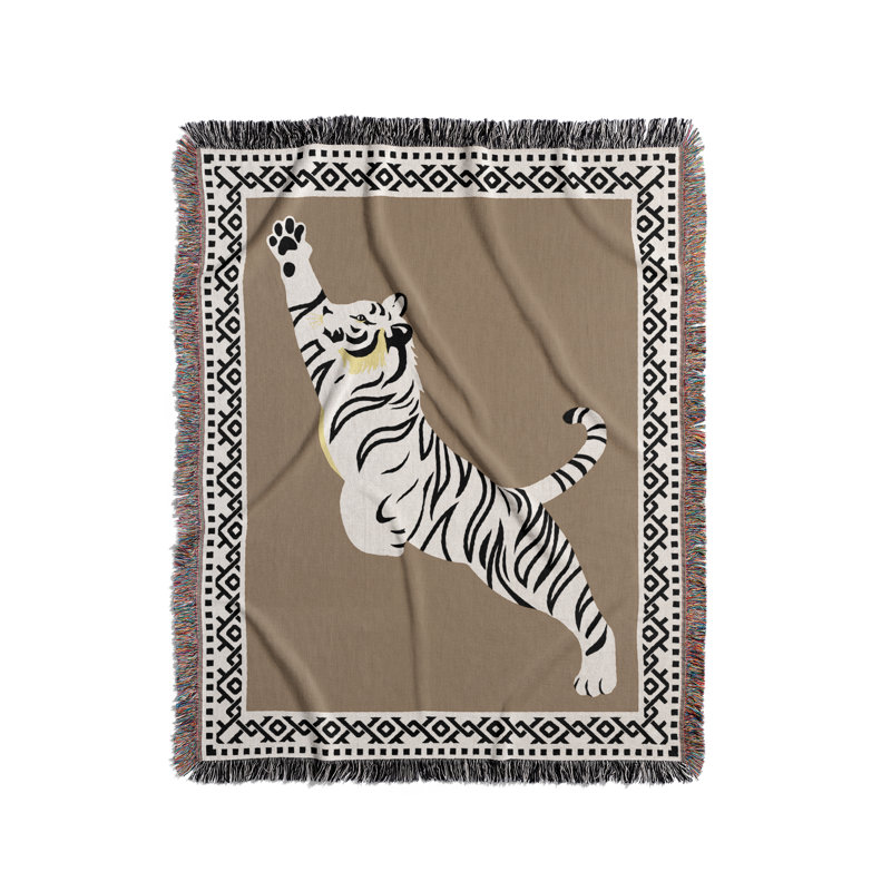 Jeté de lit Kat Tiger, L 60 po x l 50 po, Beige / Blanc cassé