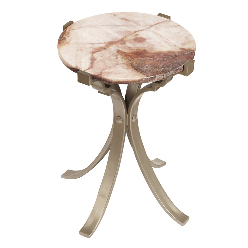 Round Onyx Stone and Gold Metal Accent Table