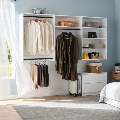 Système de garde-robe mural blanc, 5 unités modulaires, facile à assembler.