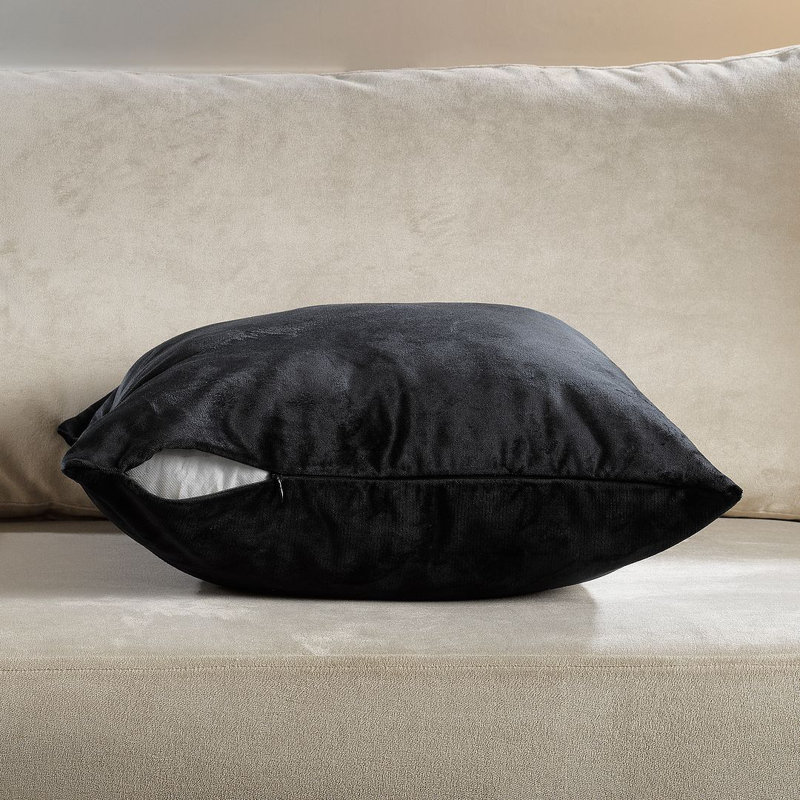 Housse de coussin en velours mat 1pc, Carré 26 po, Noir