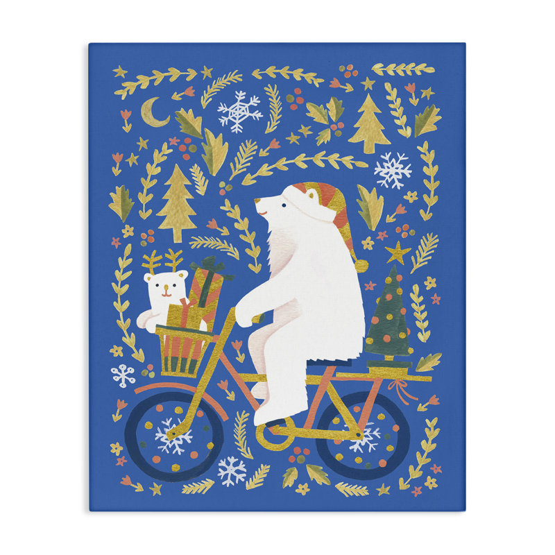 Ours polaires sur bicyclette, art mural par Irene Chan, H 40 po x l 30 po