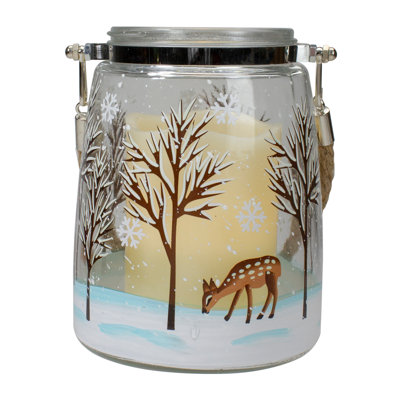 Lanterne en verre sans flamme 6,25 "Trees and Fawns