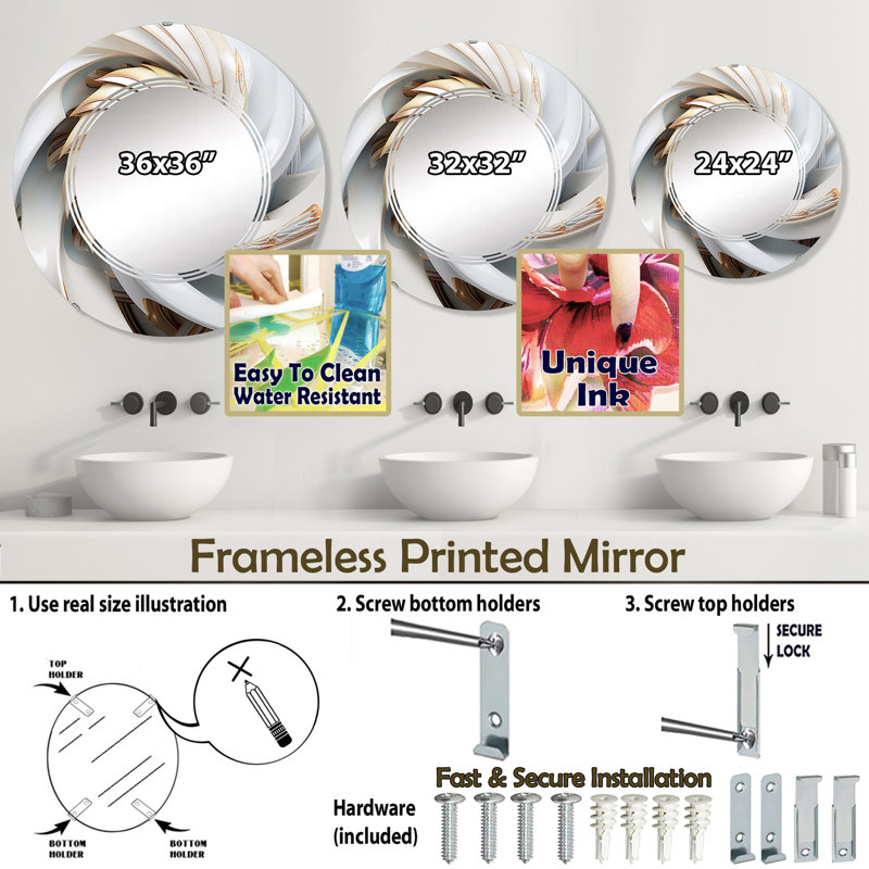 Round Wall Mirror, Modern Decorative Accent Mirror - Isi, 24" x 24"