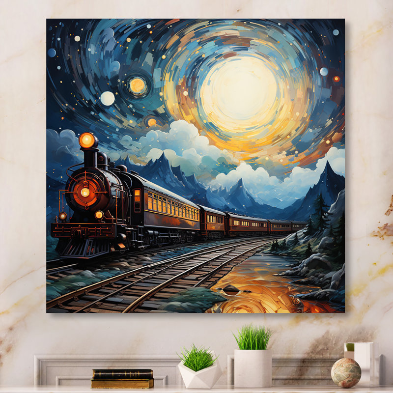Hammersdale - train jaune, train cosmique - impression, Toile tendue, H 36 po x l 36 po x P 1,5 po