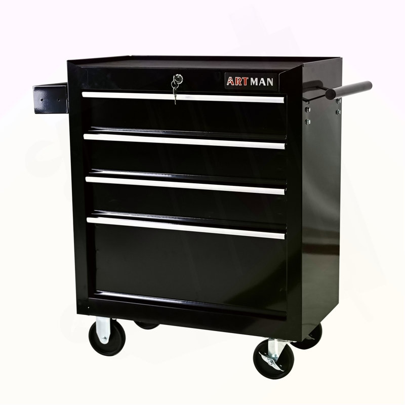 Coffre à outils roulant, boîte à outils à 4 tiroirs avec roulettes, organisateur de rangement de chariot de service industriel robuste avec système de verrouillage, boîte à outils de rangement pour boîte à outils roulante pour garage, atelier de réparation-NOIR