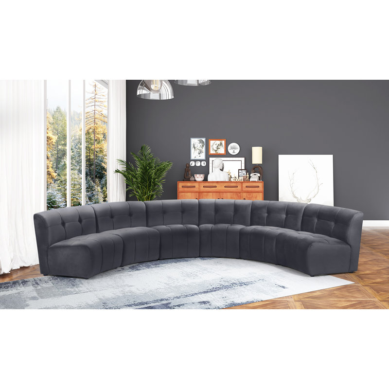 Jedson Velvet Sectional Symmetrical, Grey Velvet