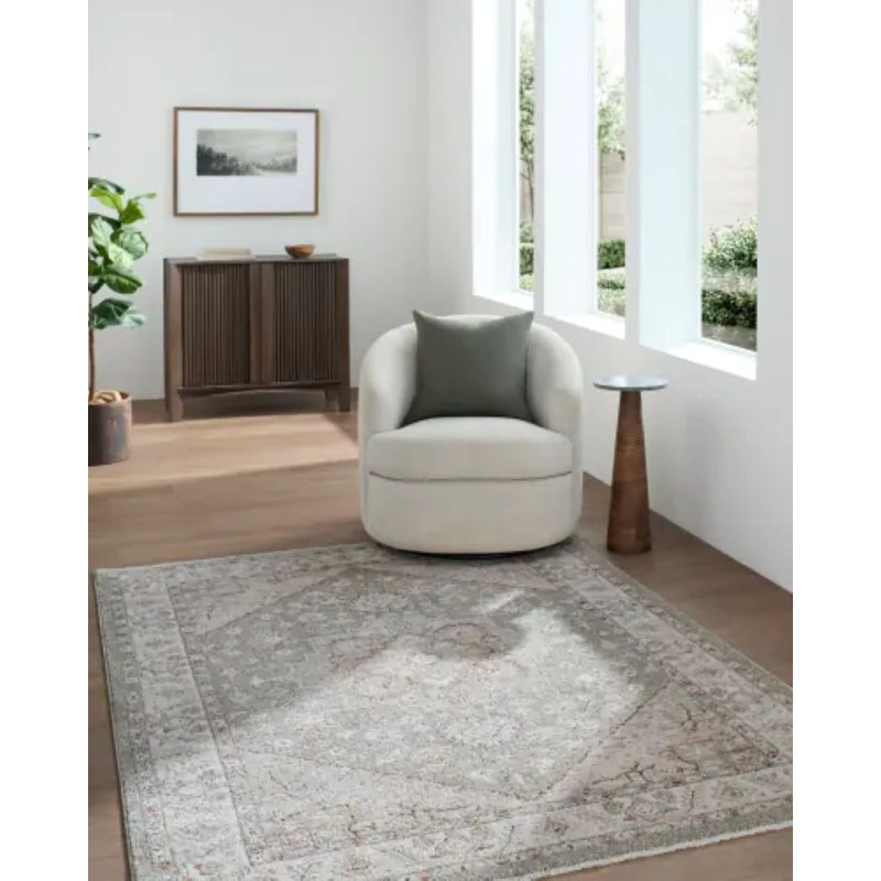 Wahnetta tissé à la machine, Ivory/Brown/Cream/Green/Black/Orange, Rectangle 6'7" x 9'