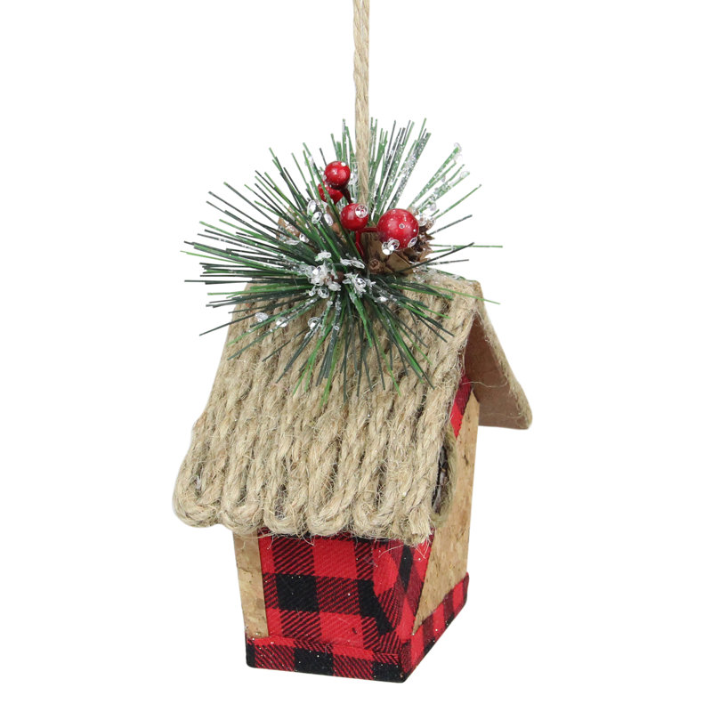 Rustic Red and Black Buffalo Plaid Birdhouse Ornament Set