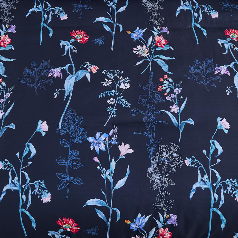 7 Pieces Floral Botanical Reversible Comforter Set, Navy Blue Floral, Queen Comforter + 6 Additional Pieces
