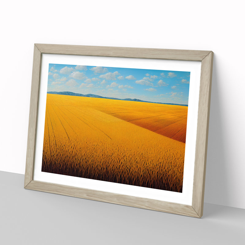 Hopeful Wheat Field - Single Picture Frame Print, 34cm H x 46cm W x 2cm D, Oak