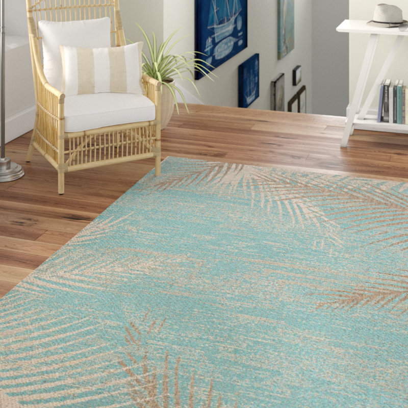 Bay Isle Home Waddington Floral Palms Aqua Blue Indoor Outdoor Area Rug ...