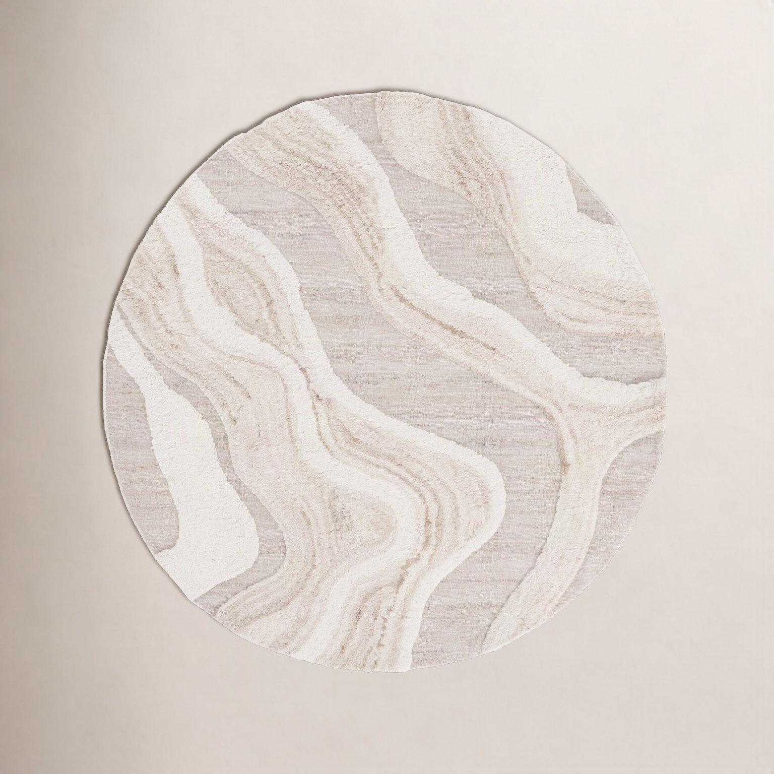 Lyonel Ivory Brown Abstract Rug, Round 6'