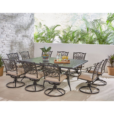 Riccardi Rectangular 10 - Person 60" Long Aluminum Dining Set with Cushions