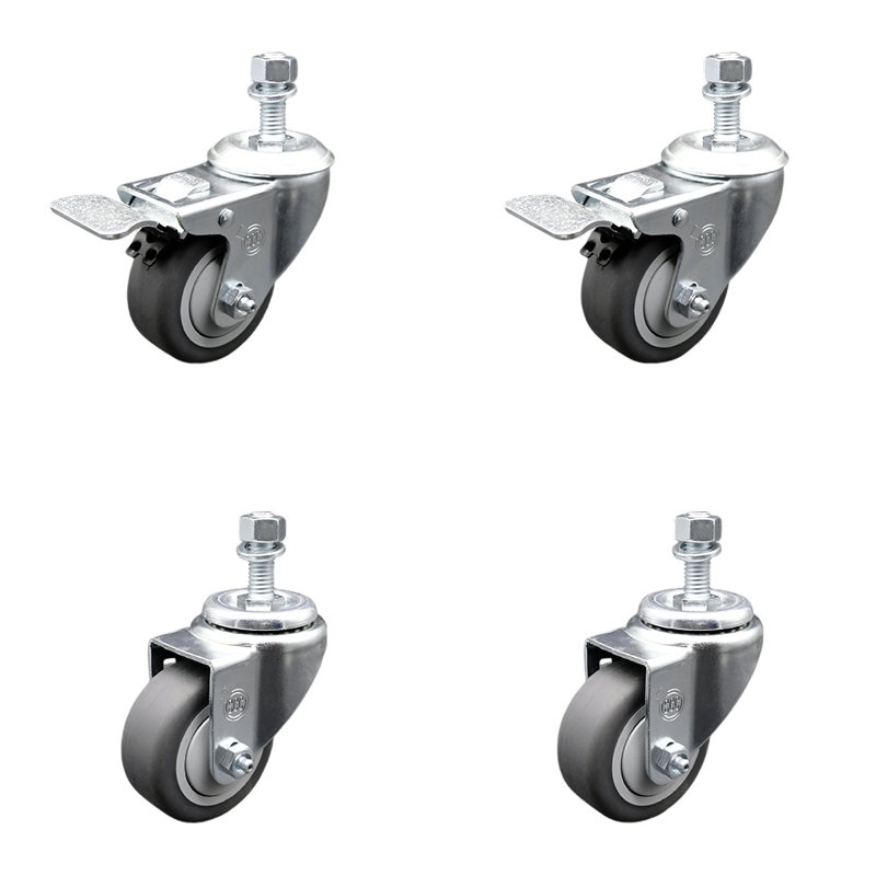 Jeu de roulettes pivotantes en caoutchouc 12mm