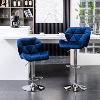 Velours diamant, de 2 en bleu - Siège pivotant avec hauteur réglable et repose-pieds intégré à dossier mi-confortable de style 2