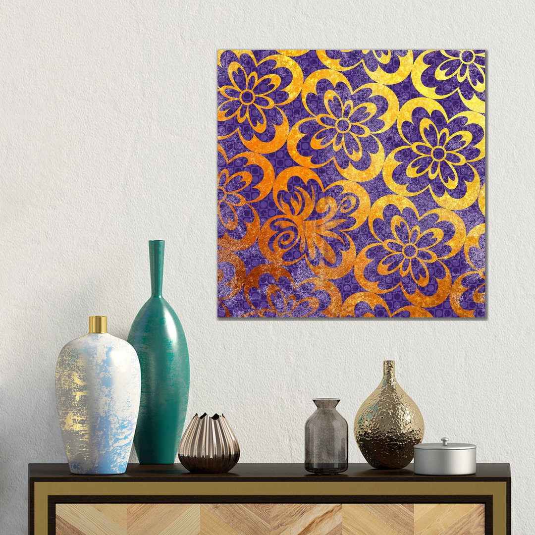 Flourished Floral In Gold With Purple Patterns von 5by5collective - Gallery-Wrapped Canvas Giclée on Canvas