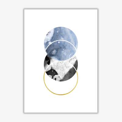 Blue And Gold Abstract Circles - Print